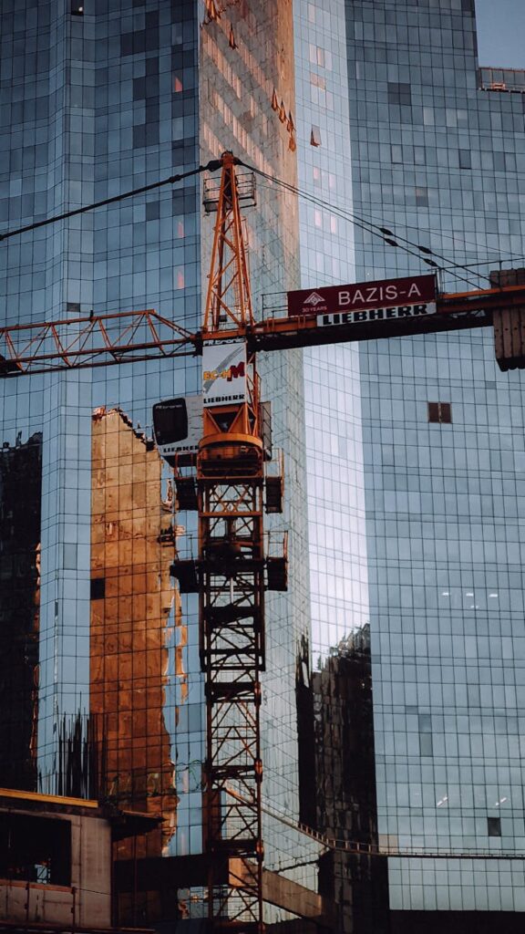 A Tower Crane near the Skyscraper